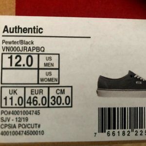 Men's Vans Size 12 Authentic Pewter/Black